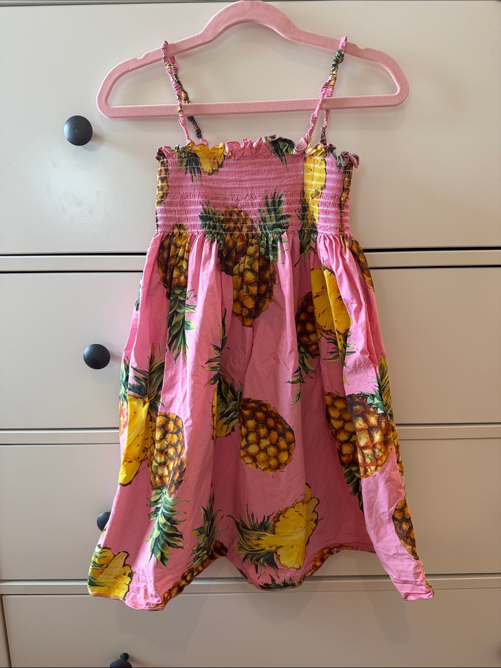 Dolce & Gabbana Pink Pineapple Print Summer Sundress with Smocked Bodice